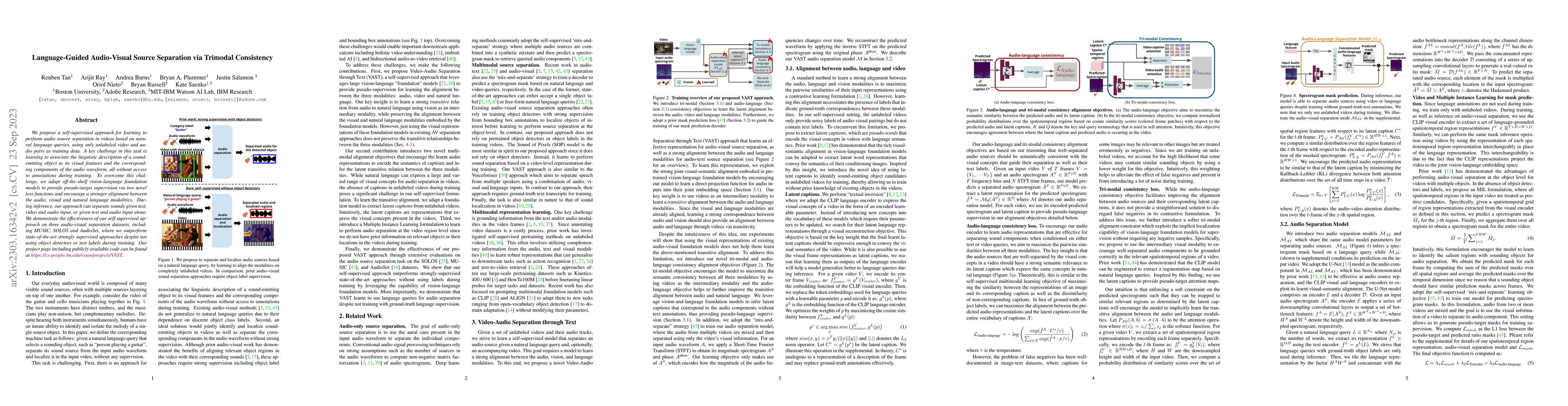 Thumbnail for Language-Guided Audio-Visual Source Separation via Trimodal Consistency