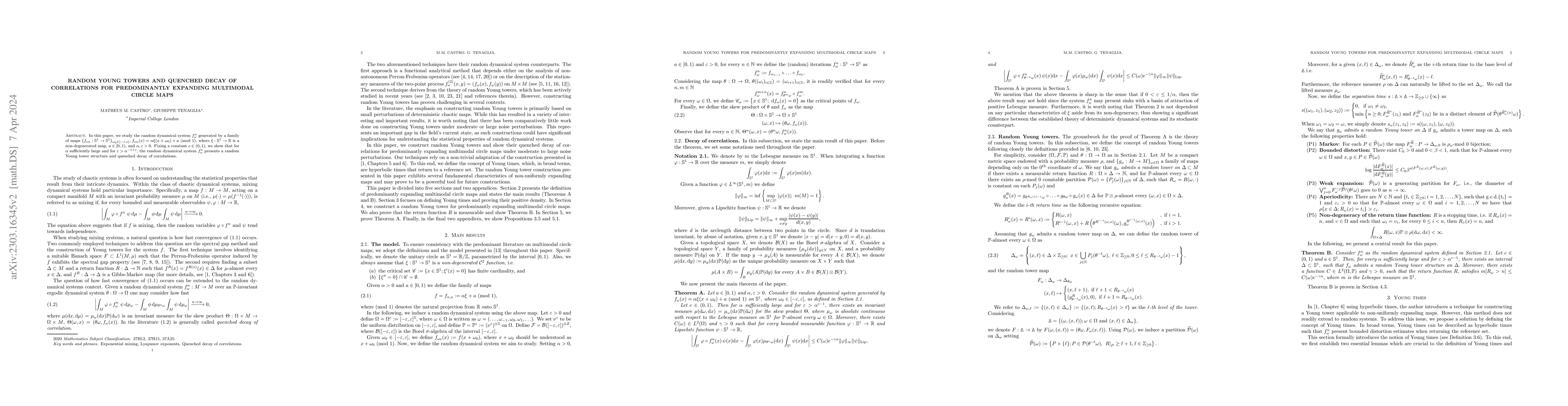 Thumbnail for Random Young towers and quenched decay of correlations for predominantly
  expanding multimodal circle maps