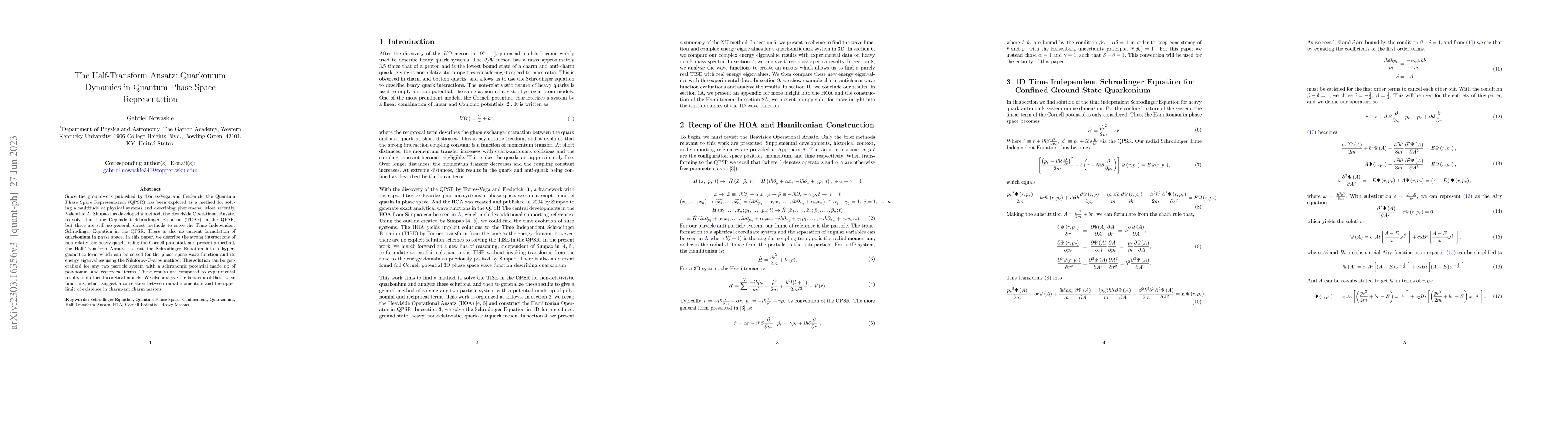 Thumbnail for The Half Transform Ansatz: Quarkonium Dynamics in Quantum Phase Space