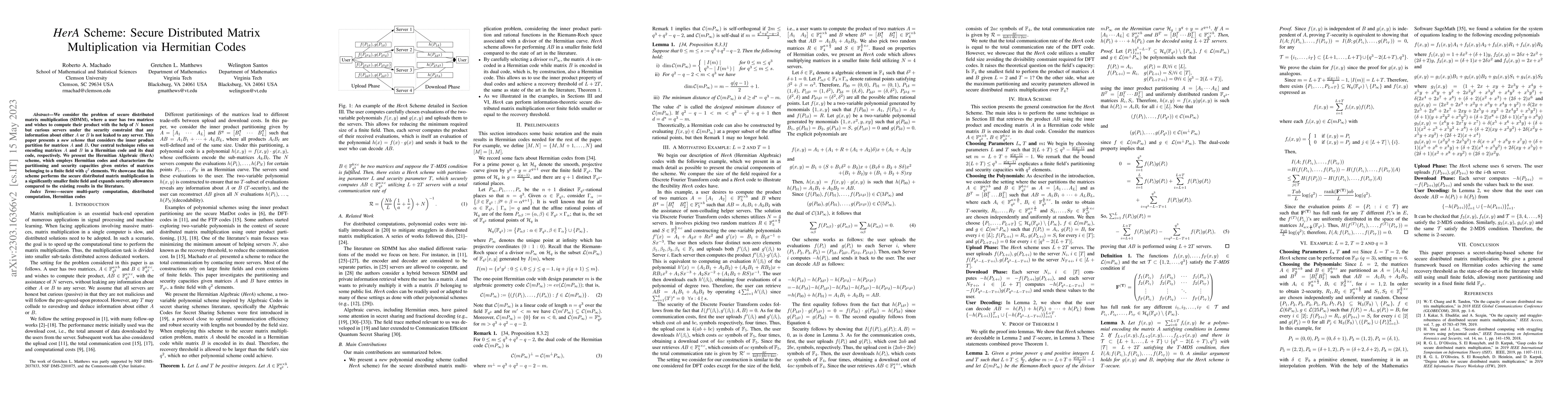 Thumbnail for HerA Scheme: Secure Distributed Matrix Multiplication via Hermitian
  Codes