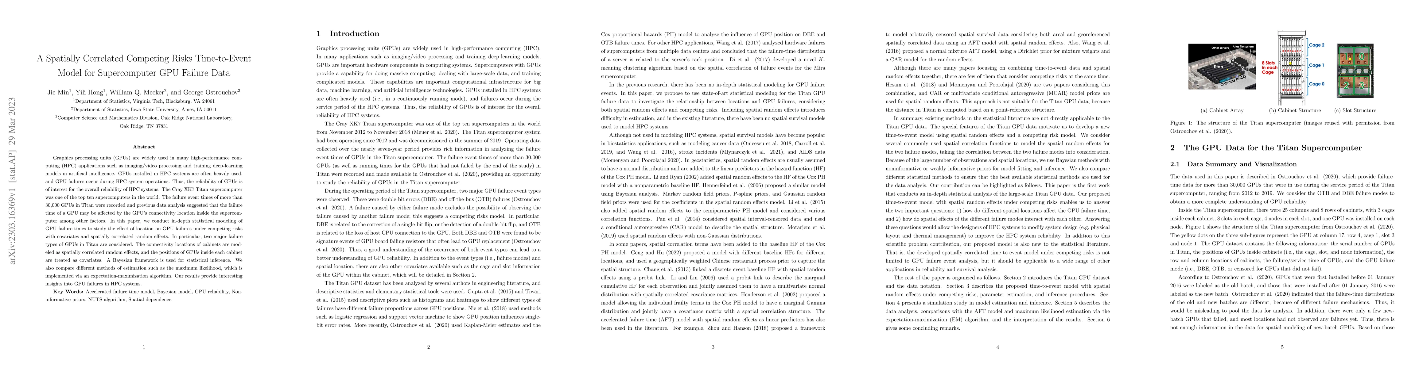 Thumbnail for A Spatially Correlated Competing Risks Time-to-Event Model for
  Supercomputer GPU Failure Data