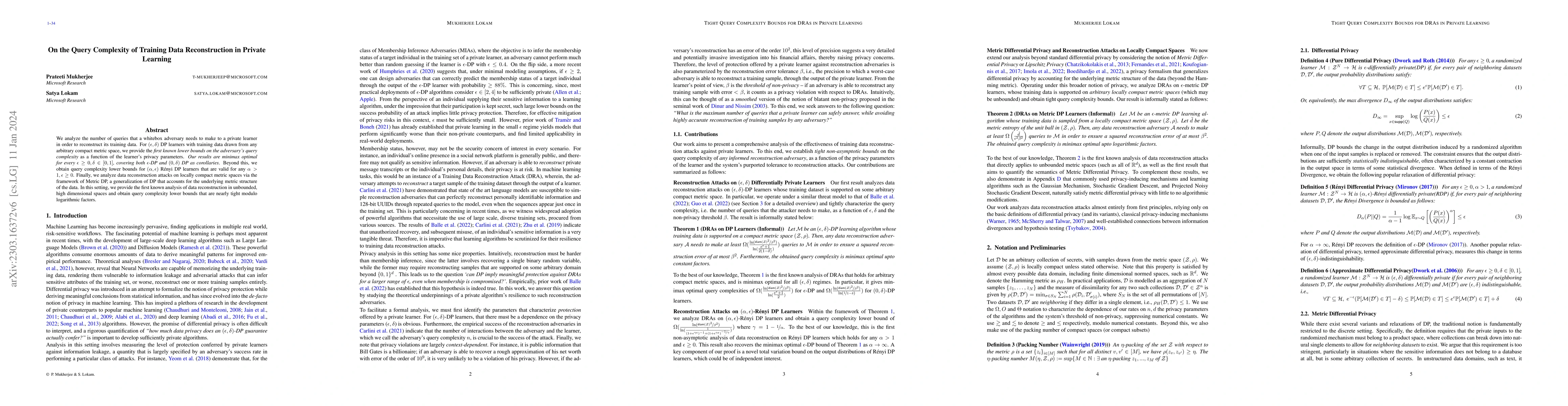 Thumbnail for On the Query Complexity of Training Data Reconstruction in Private
  Learning