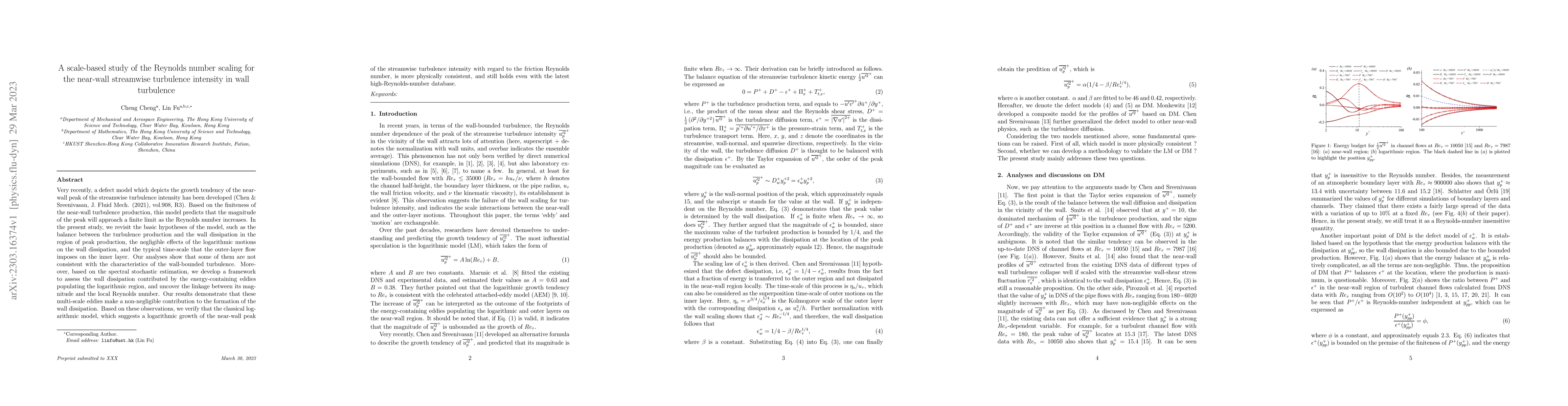 Thumbnail for A scale-based study of the Reynolds number scaling for the near-wall
  streamwise turbulence intensity in wall turbulence