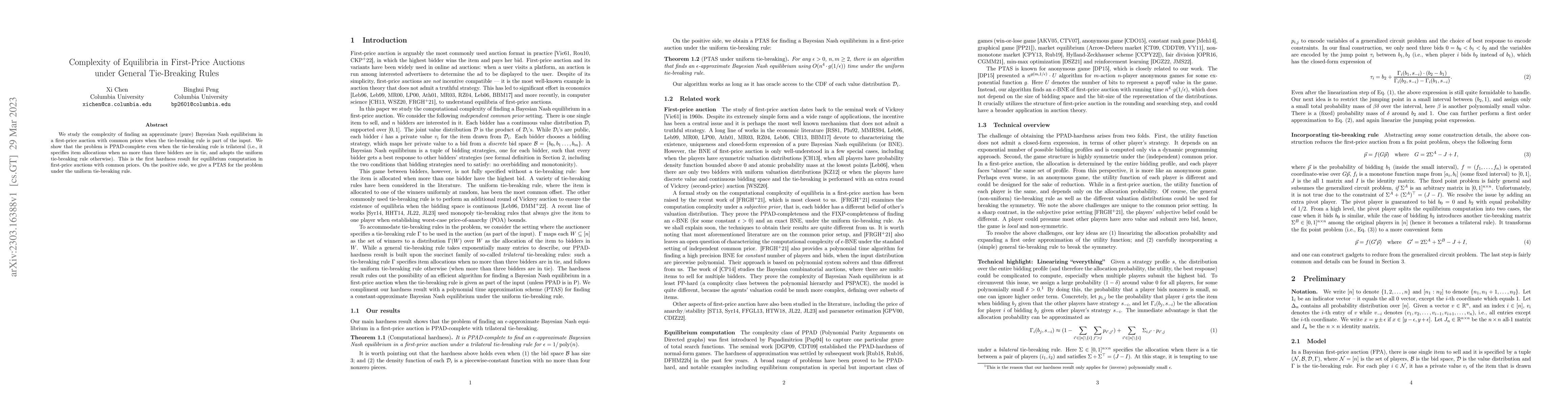 Thumbnail for Complexity of Equilibria in First-Price Auctions under General
  Tie-Breaking Rules