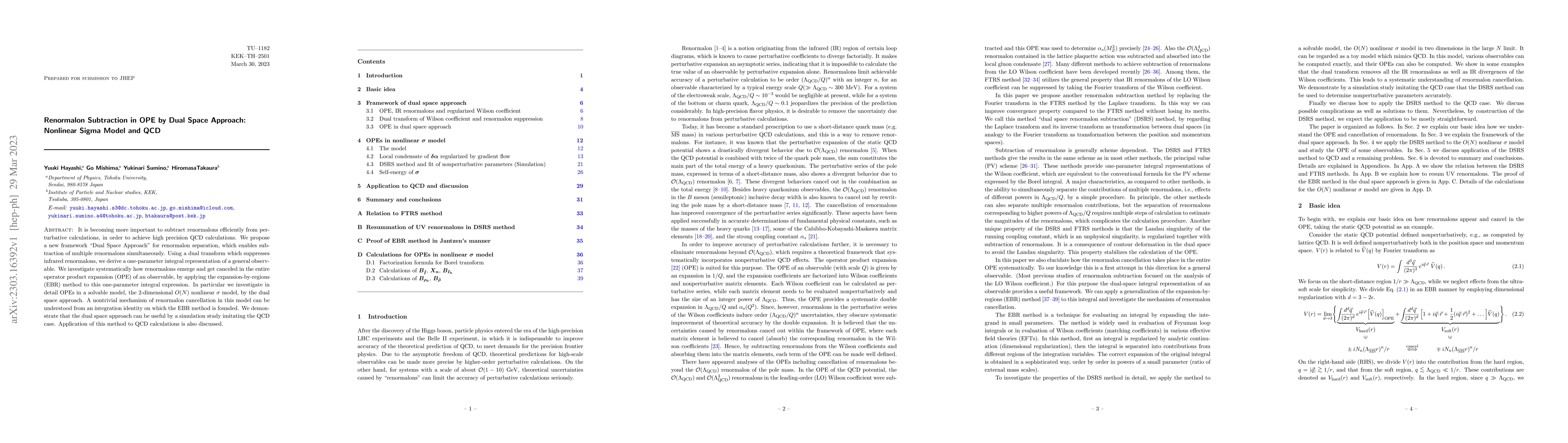 Thumbnail for Renormalon Subtraction in OPE by Dual Space Approach: Nonlinear Sigma
  Model and QCD