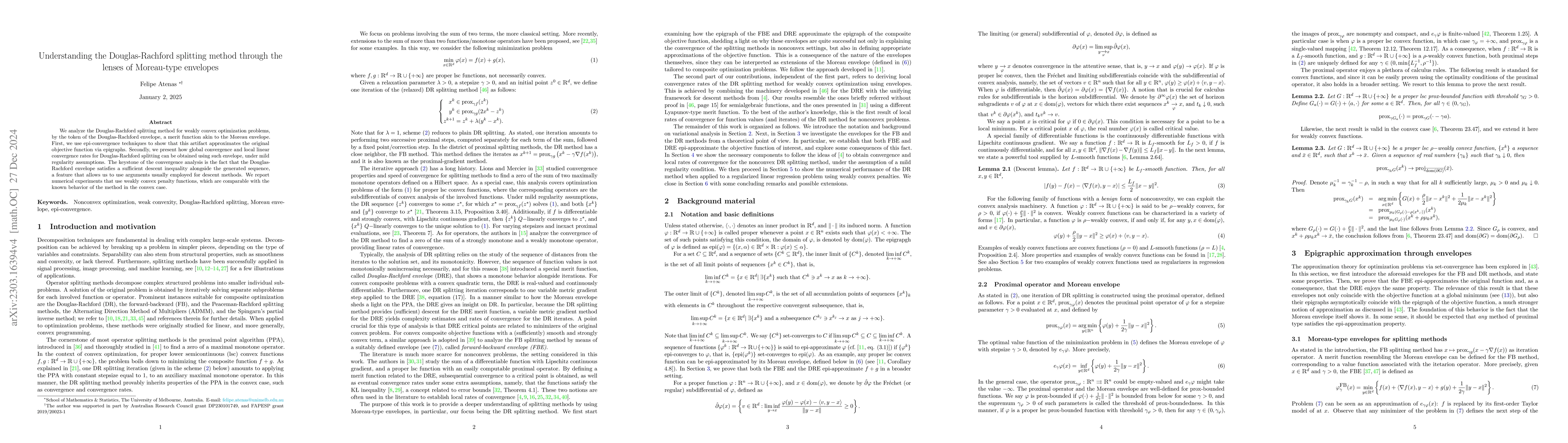 Thumbnail for Understanding the Douglas-Rachford splitting method through the lenses
  of Moreau-type envelopes