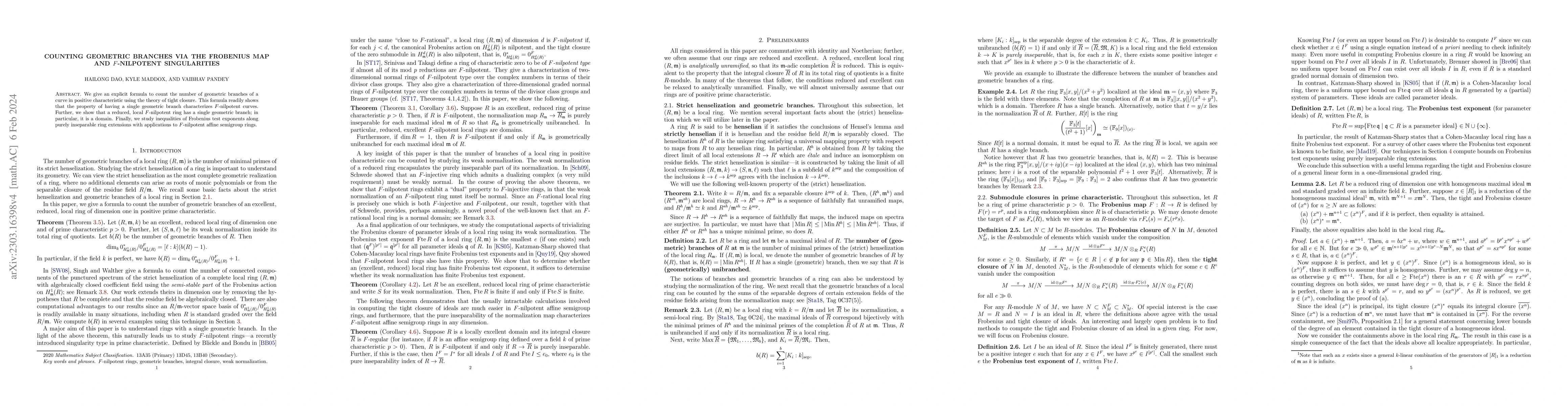 Thumbnail for Counting geometric branches via the Frobenius map and $F$-nilpotent
  singularities