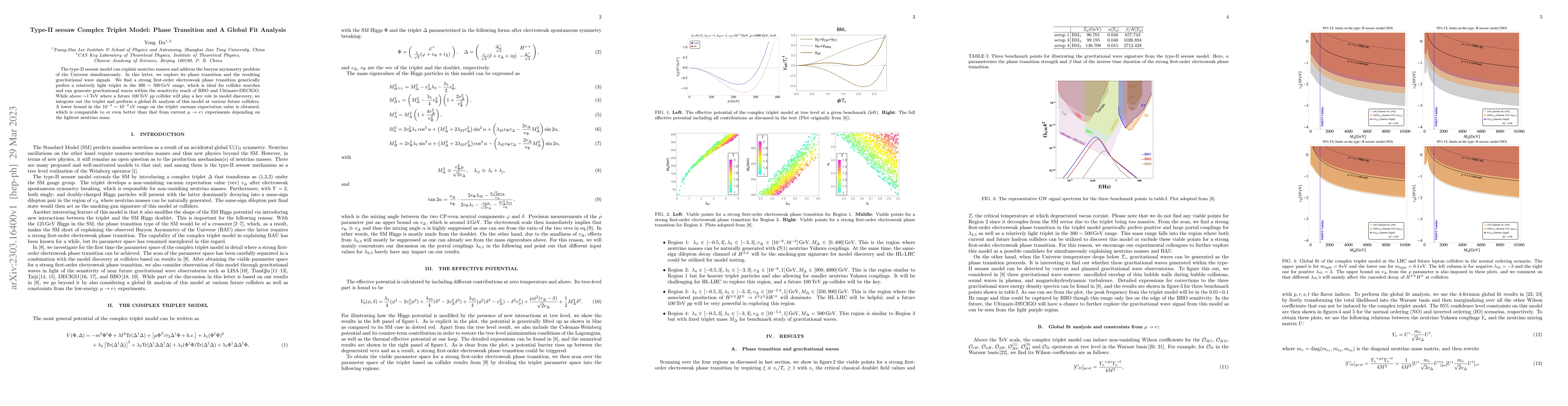 Thumbnail for Type-II seesaw Complex Triplet Model: Phase Transition and A Global Fit
  Analysis