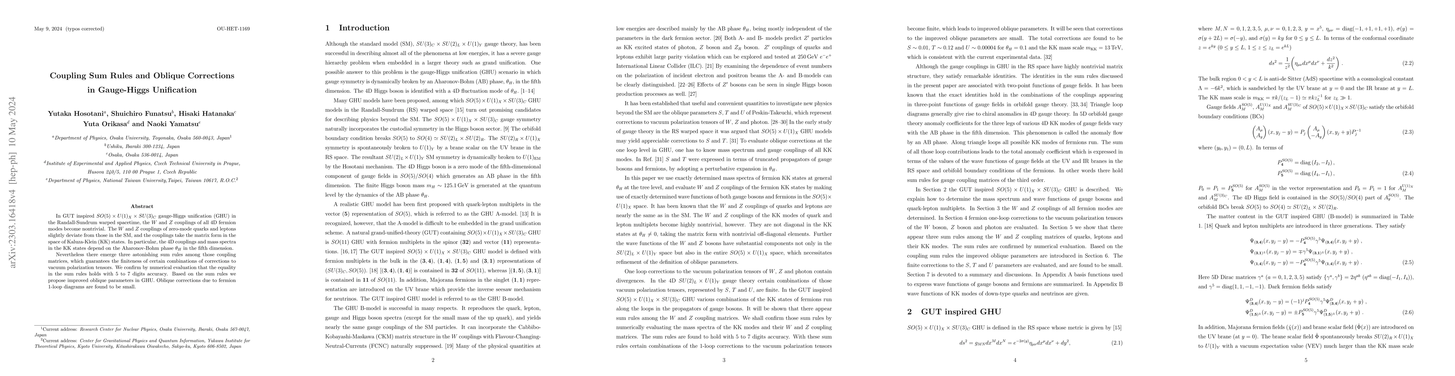 Thumbnail for Coupling Sum Rules and Oblique Corrections in Gauge-Higgs Unification