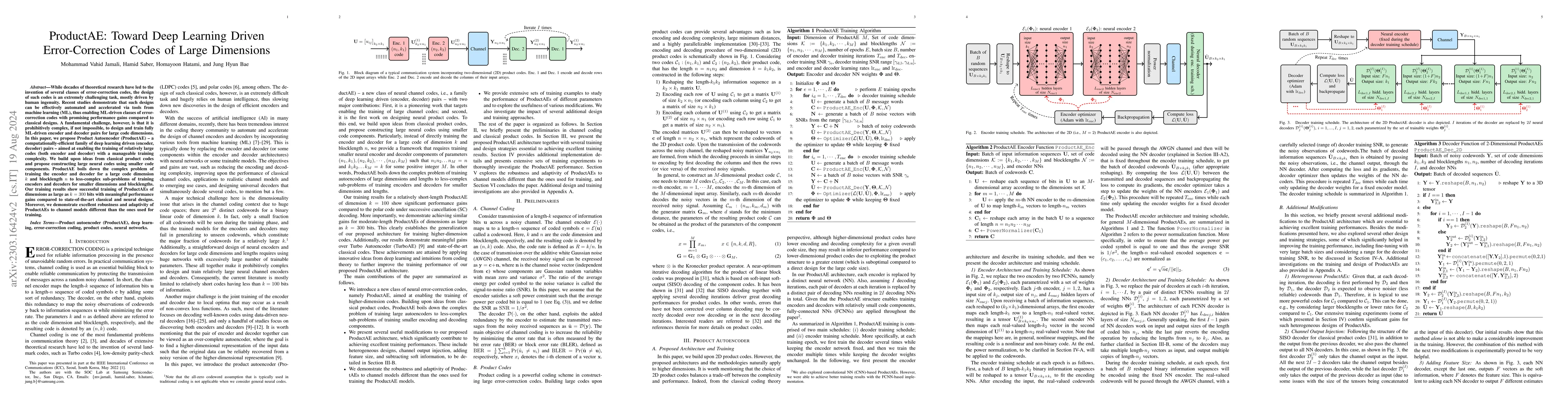 Thumbnail for ProductAE: Toward Deep Learning Driven Error-Correction Codes of Large
  Dimensions
