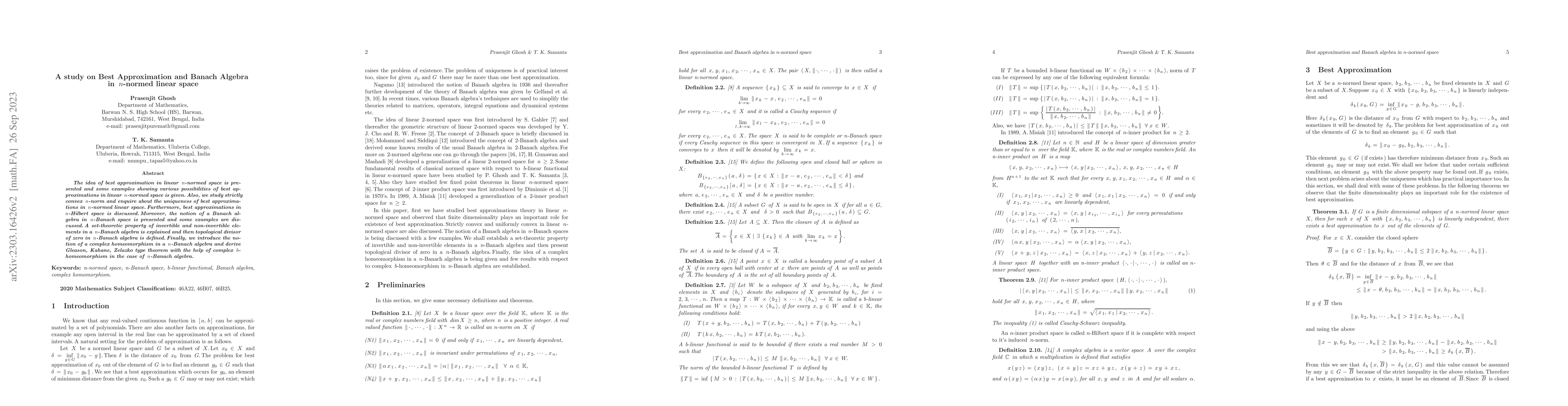 Thumbnail for A study on Best Approximation and Banach Algebra in n-normed linear
  space