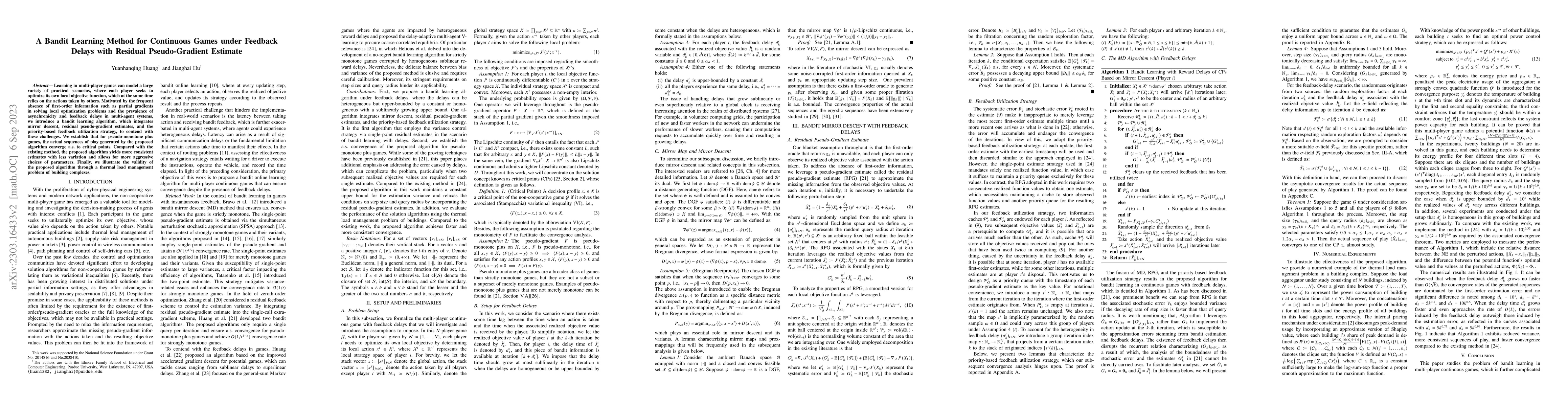 Thumbnail for A Bandit Learning Method for Continuous Games under Feedback Delays with
  Residual Pseudo-Gradient Estimate