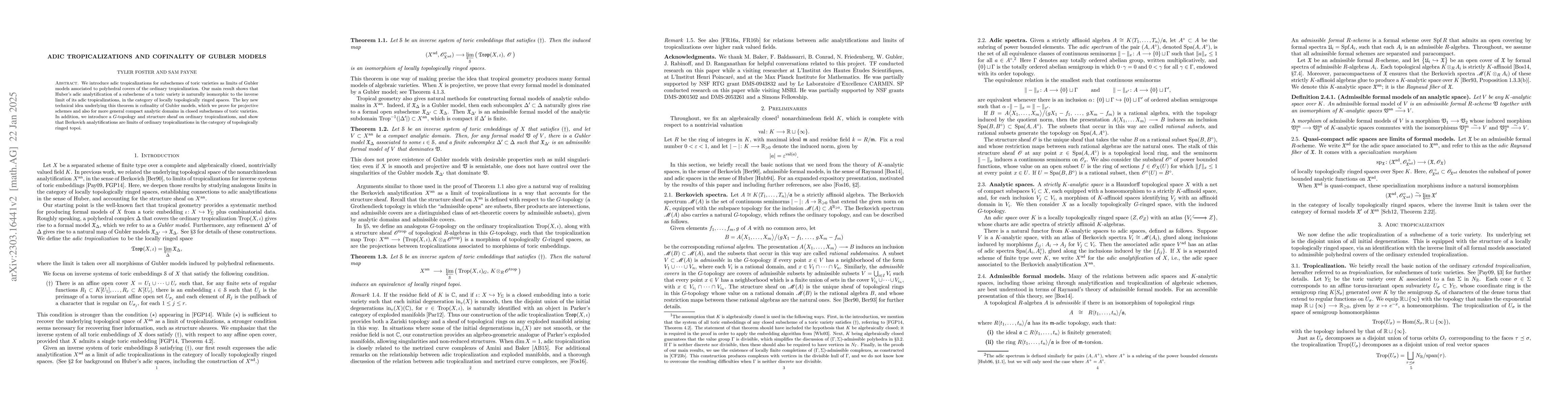 Thumbnail for Adic tropicalizations and cofinality of Gubler models
