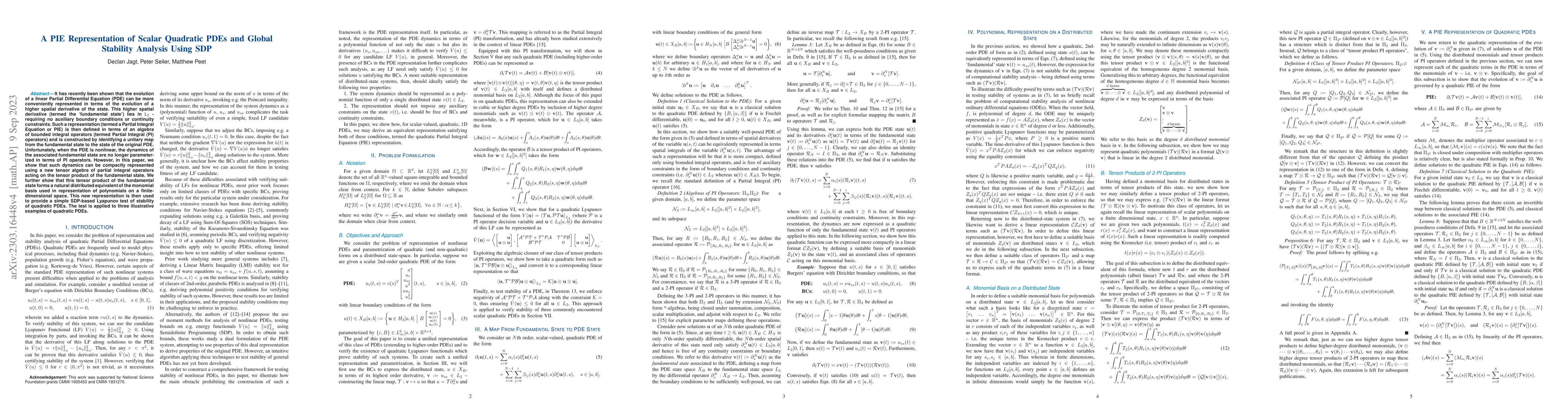 Thumbnail for A PIE Representation of Scalar Quadratic PDEs and Global Stability
  Analysis Using SDP