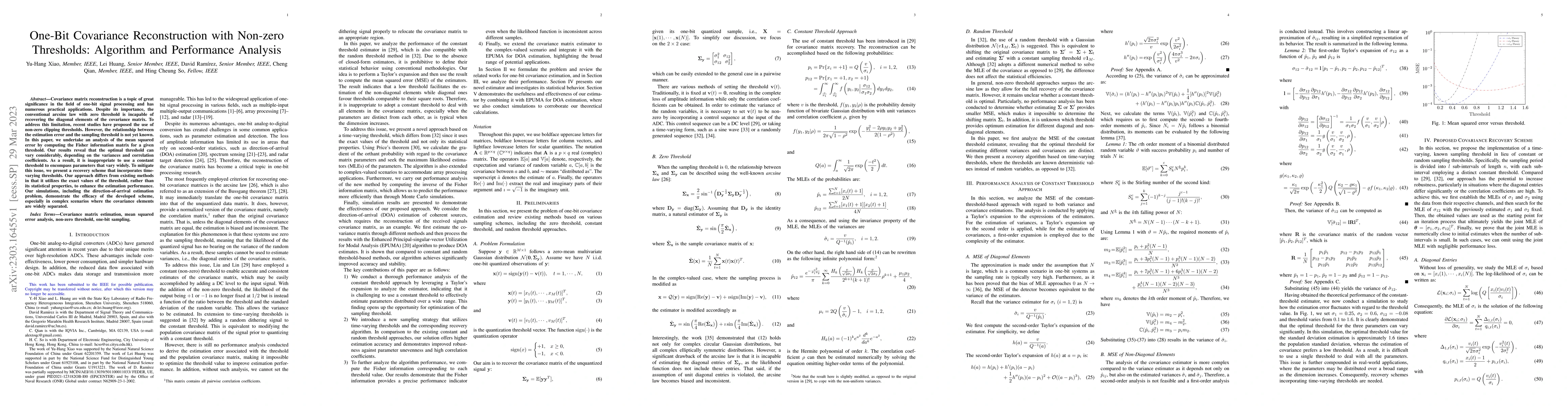Thumbnail for One-Bit Covariance Reconstruction with Non-zero Thresholds: Algorithm
  and Performance Analysis