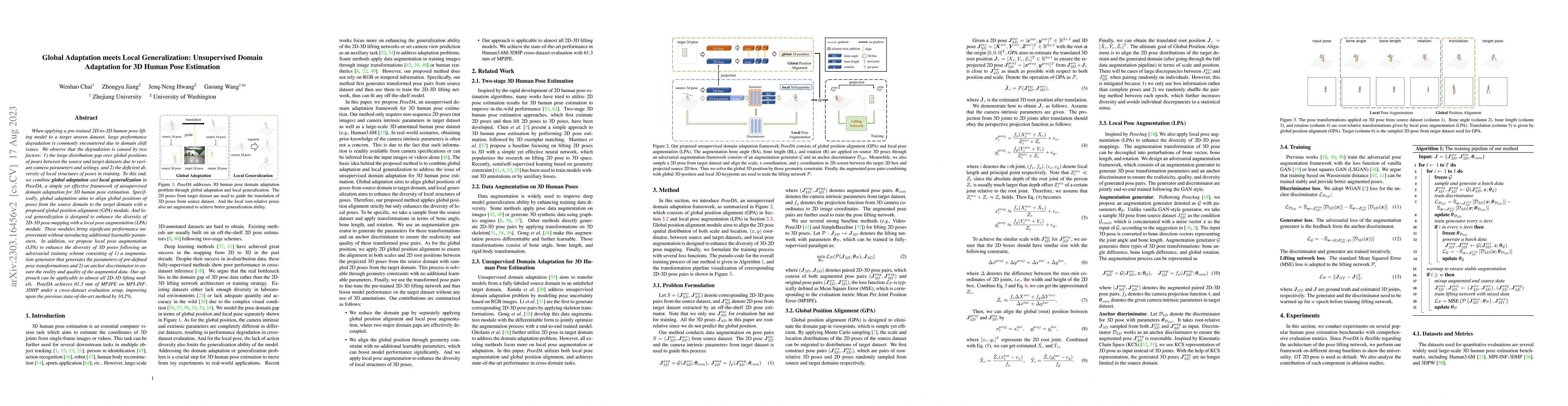 Thumbnail for Global Adaptation meets Local Generalization: Unsupervised Domain
  Adaptation for 3D Human Pose Estimation