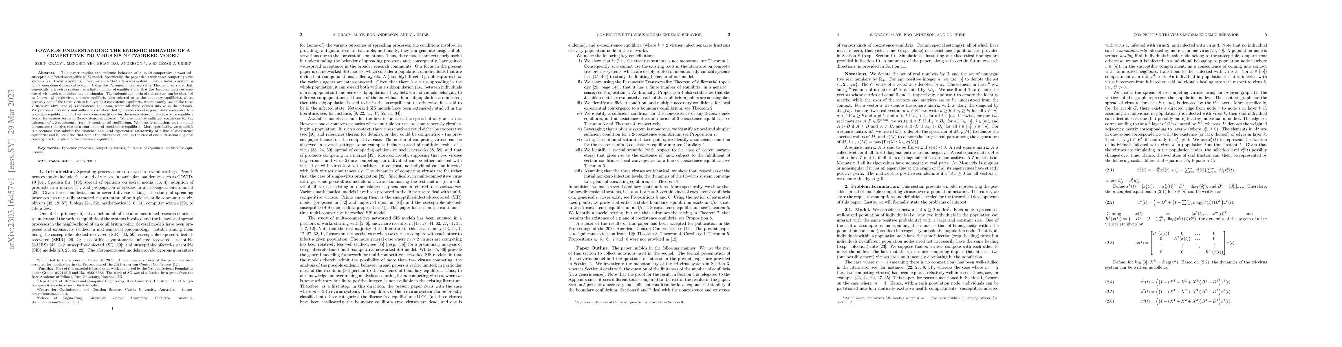 Thumbnail for Towards Understanding the Endemic Behavior of a Competitive Tri-Virus
  SIS Networked Model