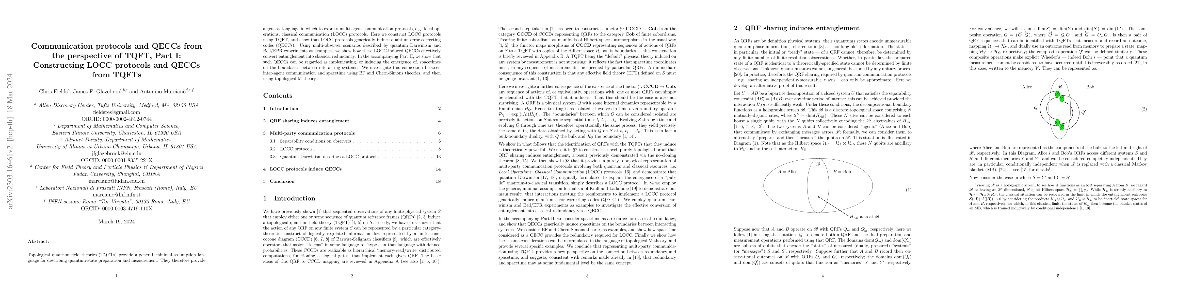 Thumbnail for Communication protocols and QECCs from the perspective of TQFT, Part I:
  Constructing LOCC protocols and QECCs from TQFTs