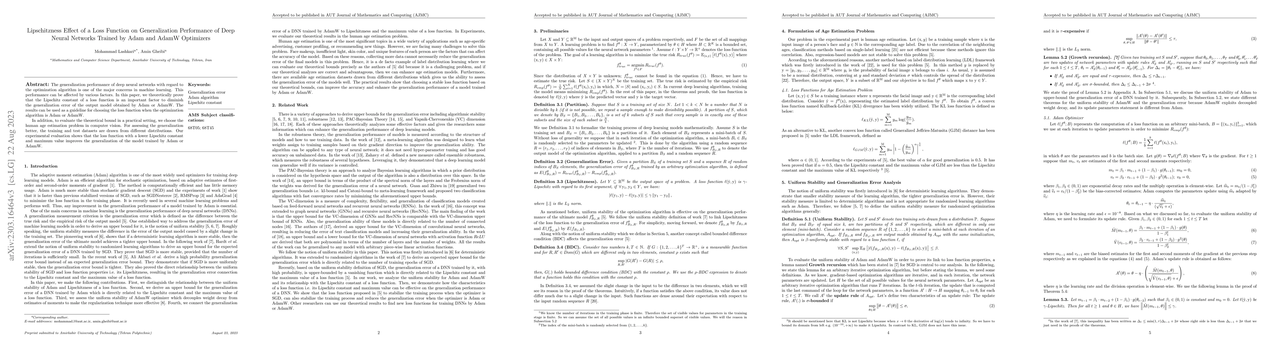 Thumbnail for Lipschitzness Effect of a Loss Function on Generalization Performance of
  Deep Neural Networks Trained by Adam and AdamW Optimizers