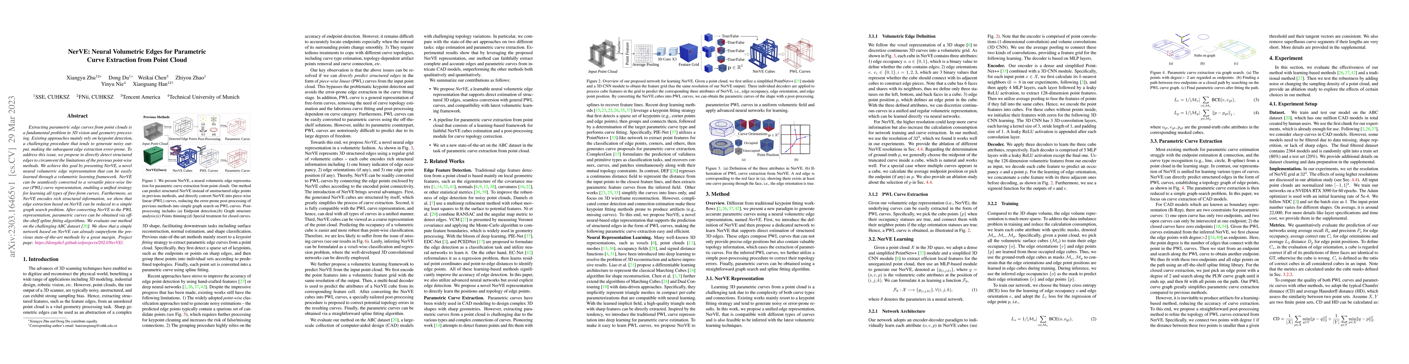 Thumbnail for NerVE: Neural Volumetric Edges for Parametric Curve Extraction from
  Point Cloud