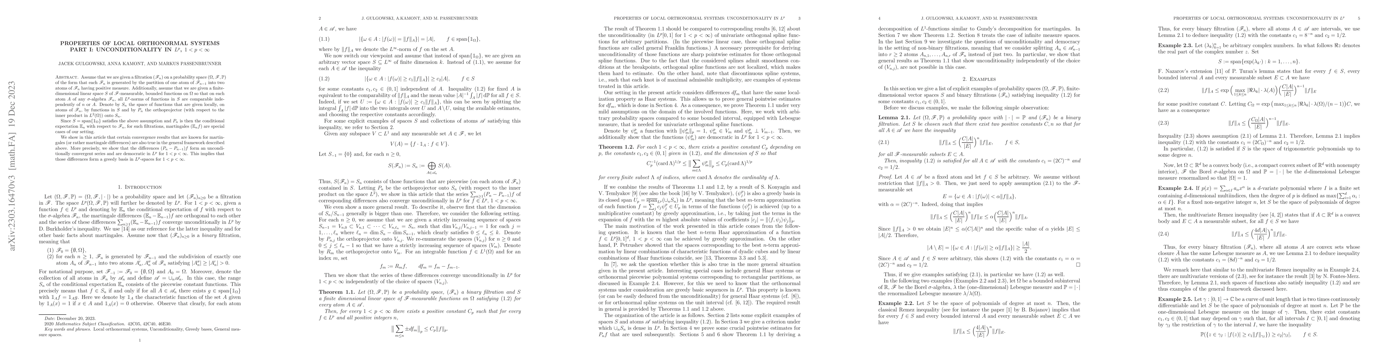 Thumbnail for Properties of local orthonormal systems, Part I: Unconditionality in
  $L^p, 1<p<\infty$