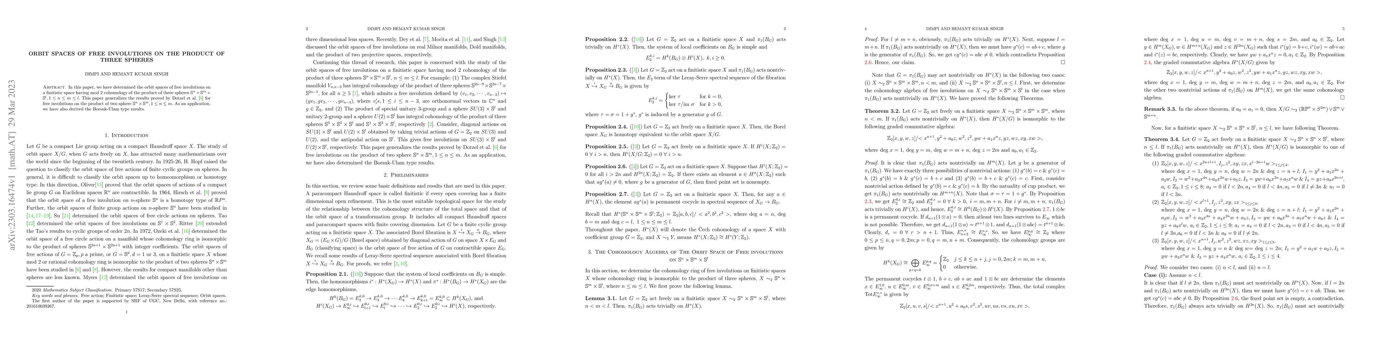 Thumbnail for Orbit spaces of free involutions on the product of three spheres
