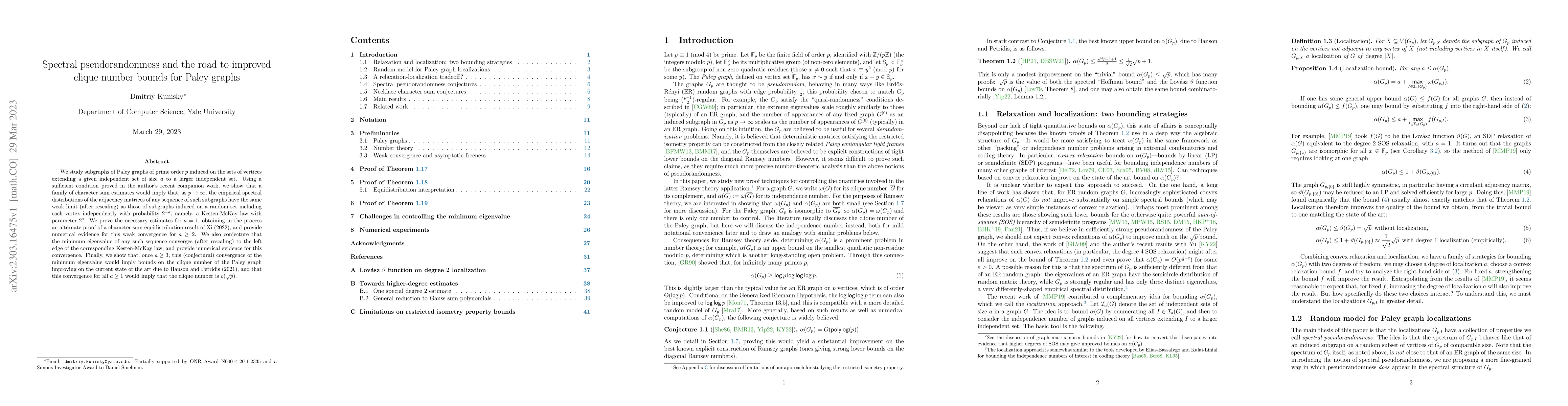 Thumbnail for Spectral pseudorandomness and the road to improved clique number bounds
  for Paley graphs