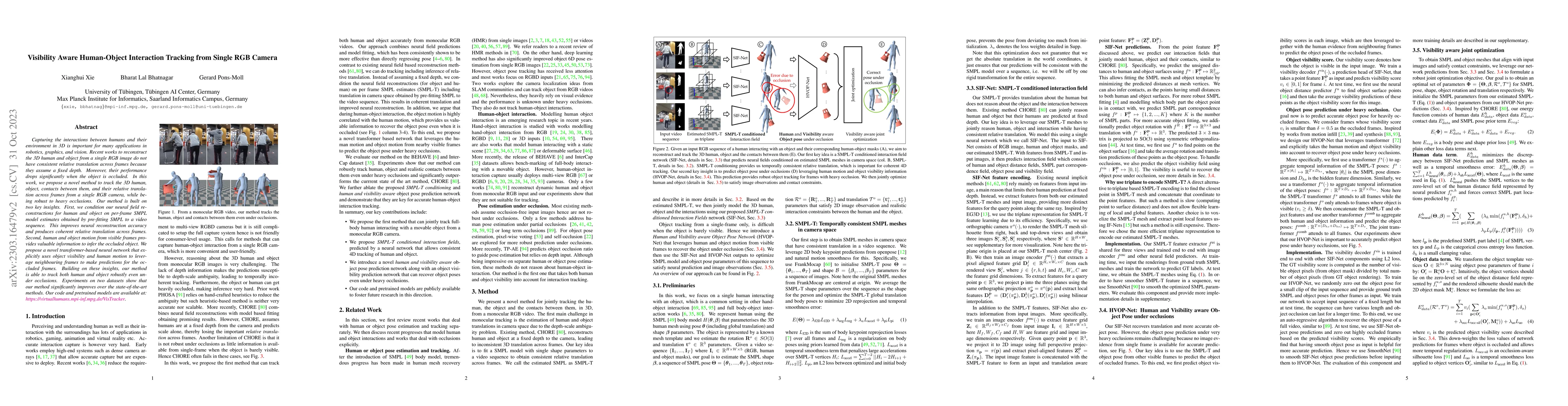 Thumbnail for Visibility Aware Human-Object Interaction Tracking from Single RGB
  Camera