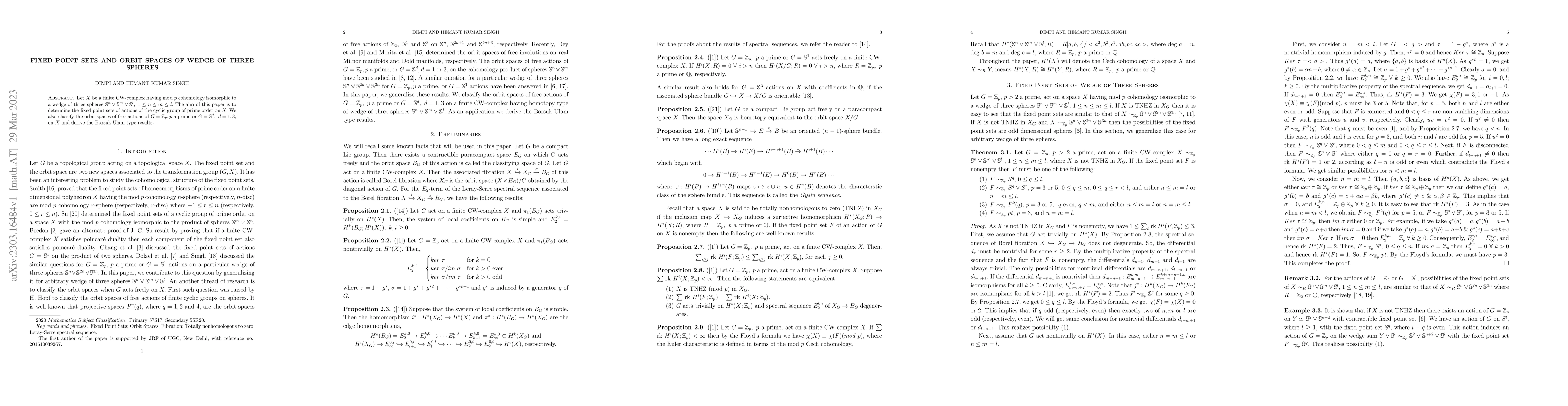 Thumbnail for Fixed point sets and orbit spaces of wedge of three spheres