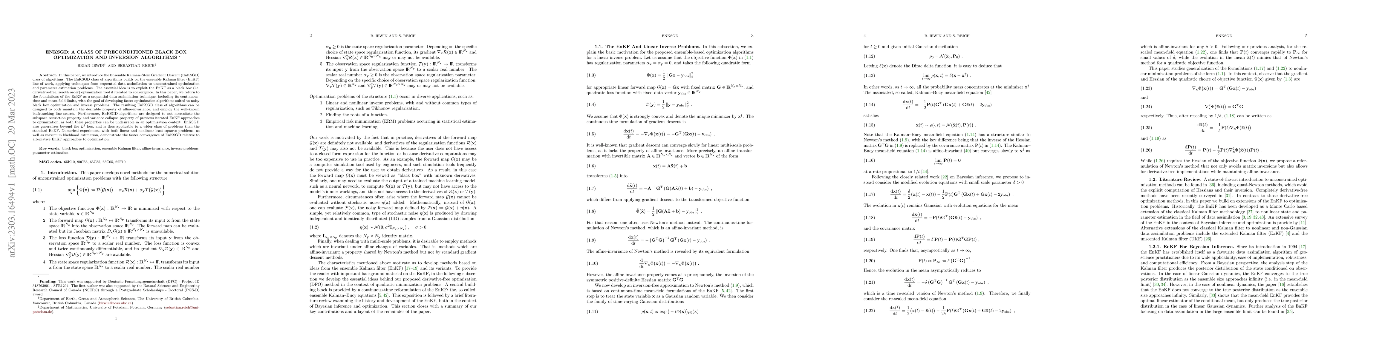 Thumbnail for EnKSGD: A Class Of Preconditioned Black Box Optimization And Inversion
  Algorithms