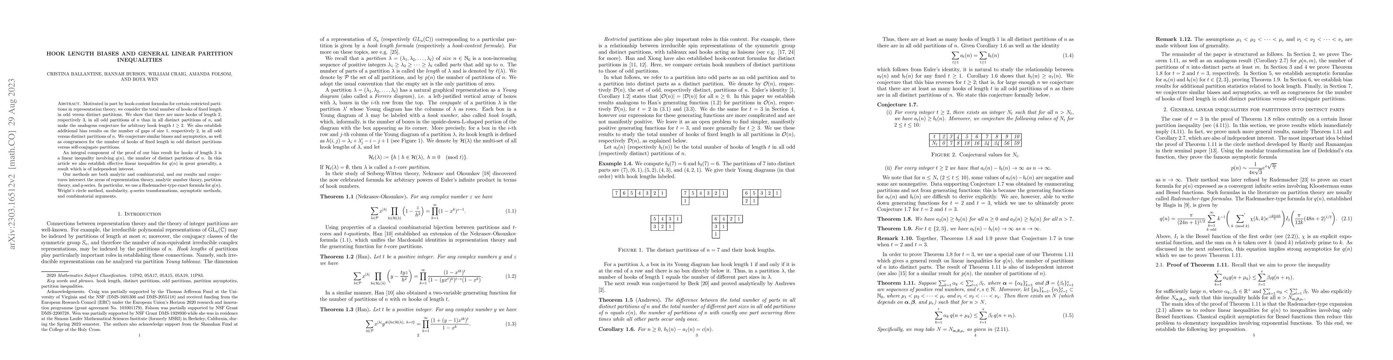 Thumbnail for Hook length biases and general linear partition inequalities