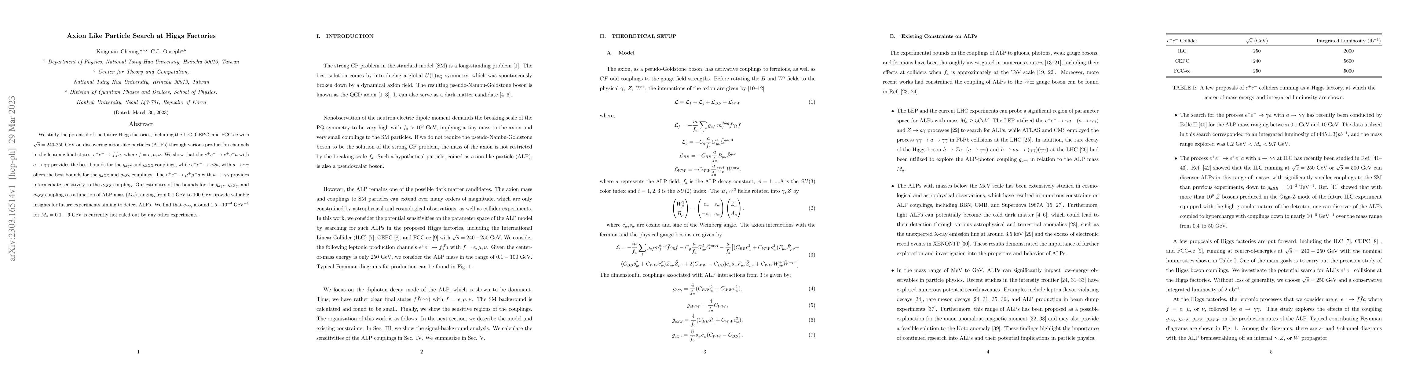 Thumbnail for Axion Like Particle Search at Higgs Factories