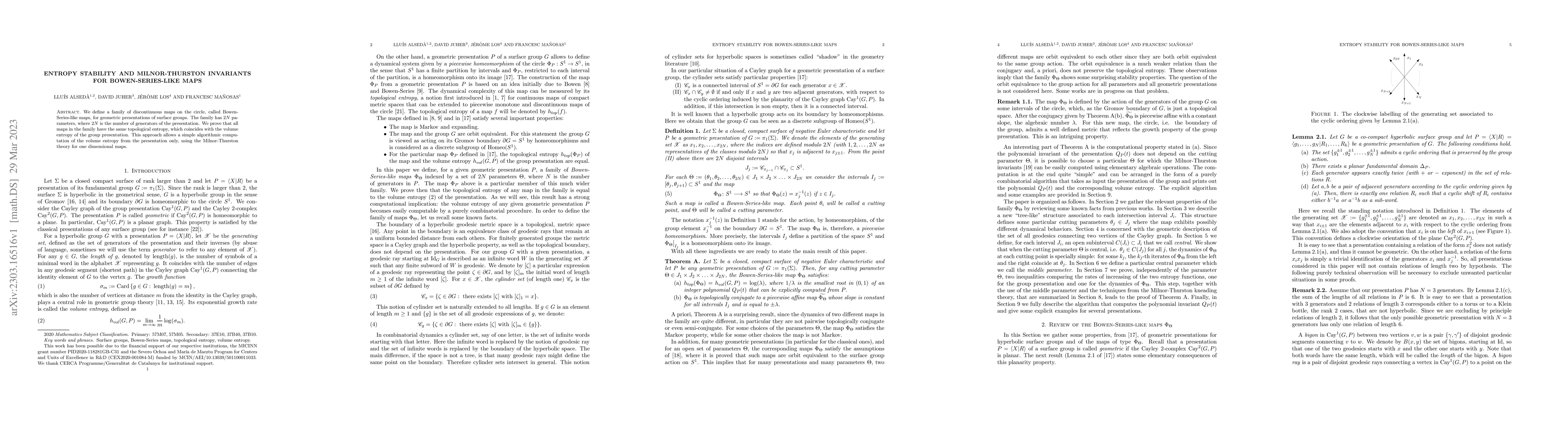 Thumbnail for Entropy stability and Milnor-Thurston invariants for Bowen-Series-like
  maps