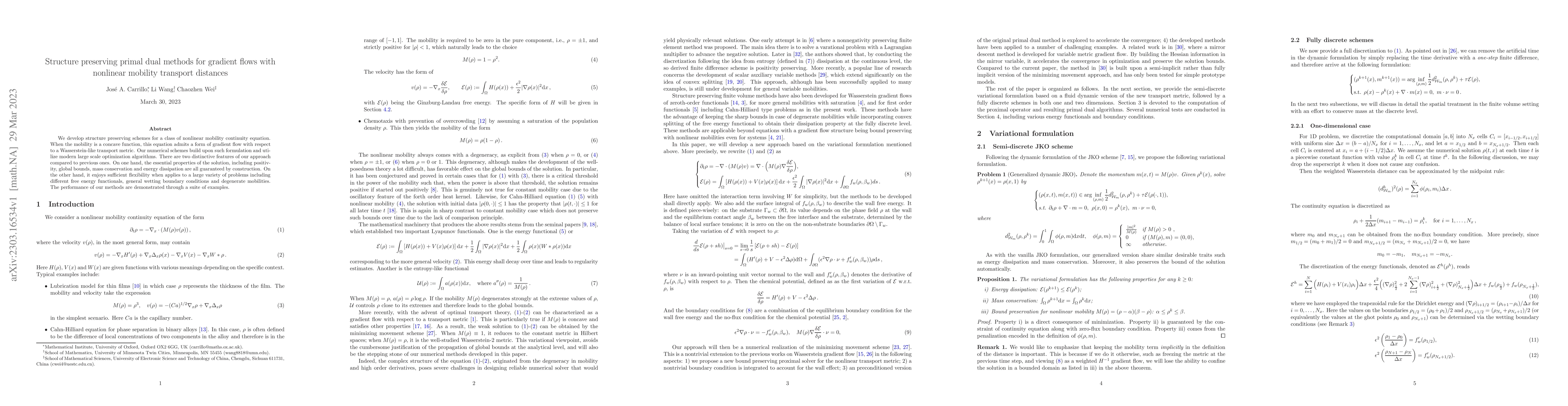 Thumbnail for Structure preserving primal dual methods for gradient flows with
  nonlinear mobility transport distances