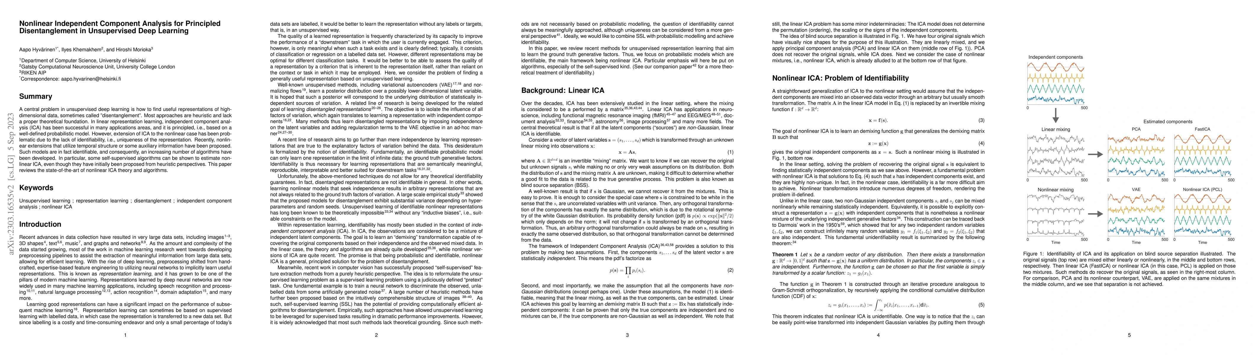 Thumbnail for Nonlinear Independent Component Analysis for Principled Disentanglement
  in Unsupervised Deep Learning