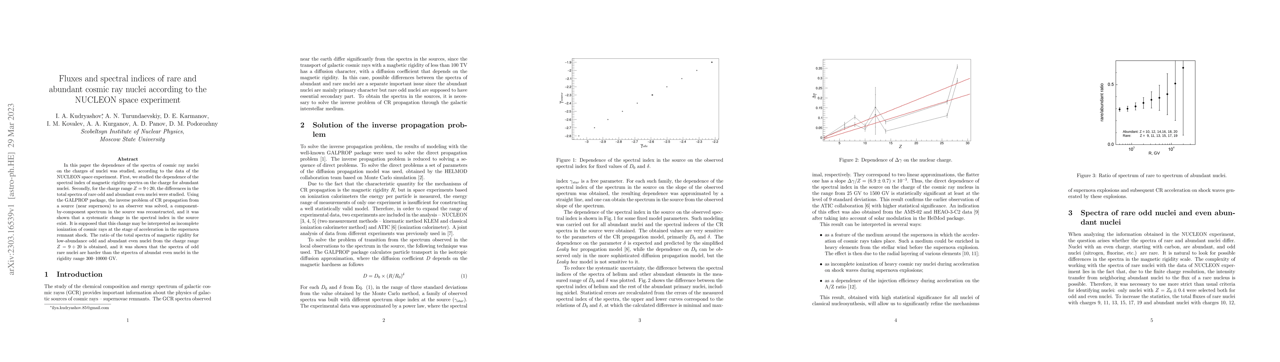 Thumbnail for Fluxes and spectral indices of rare and abundant cosmic ray nuclei
  according to the NUCLEON space experiment