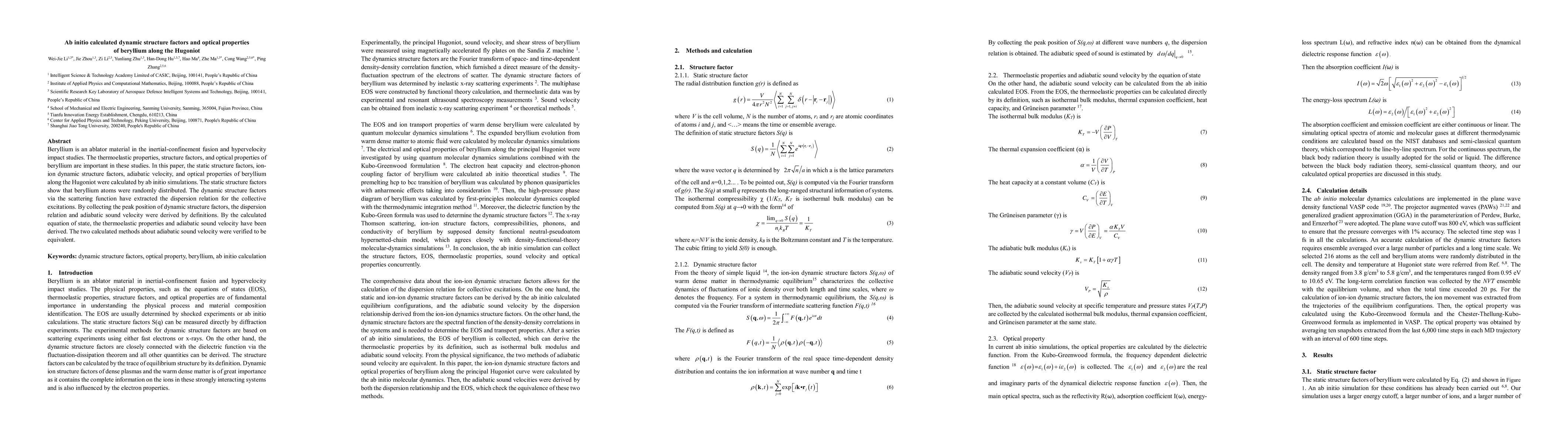 Thumbnail for Ab initio calculated dynamic structure factor and optical properties of
  beryllium along the Hugoniot