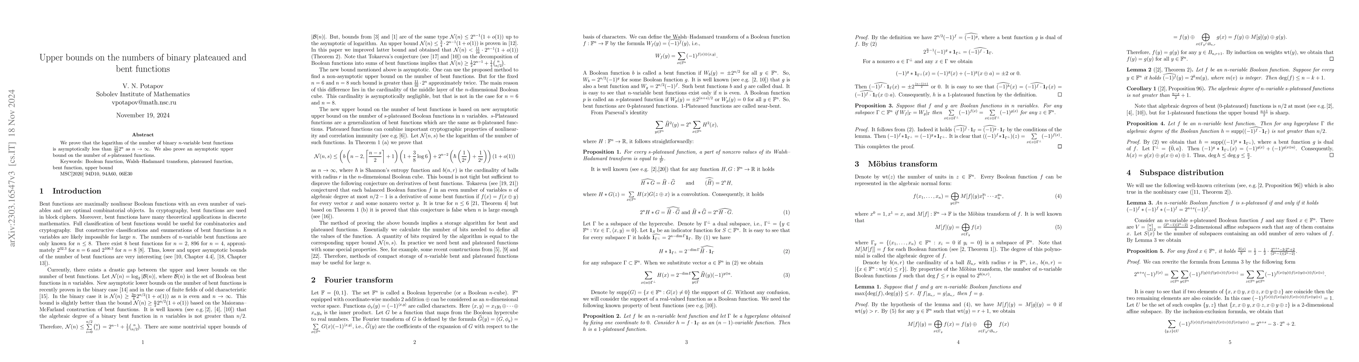 Thumbnail for Upper bounds on the numbers of binary plateaued and bent functions