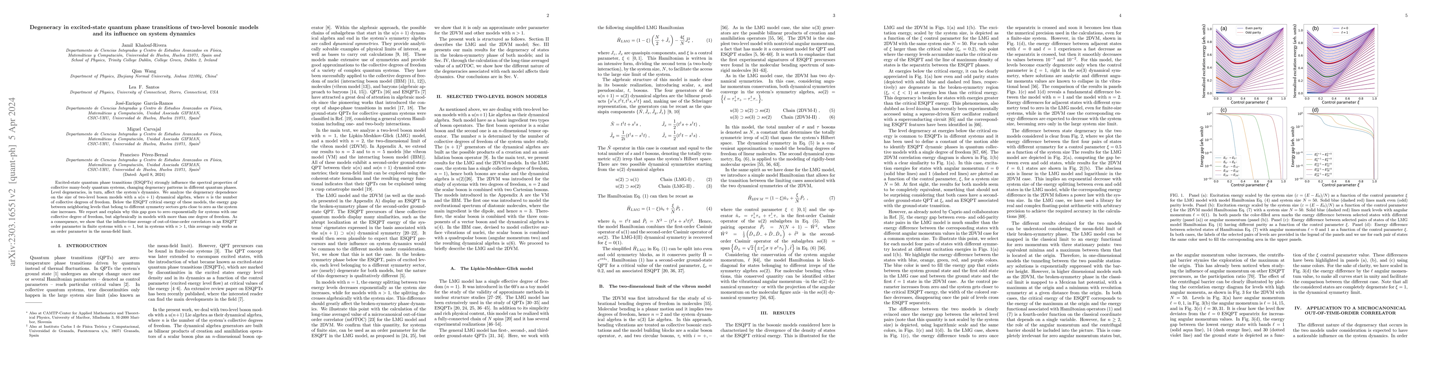 Thumbnail for Degeneracy in excited-state quantum phase transitions of two-level
  bosonic models and its influence on system dynamics