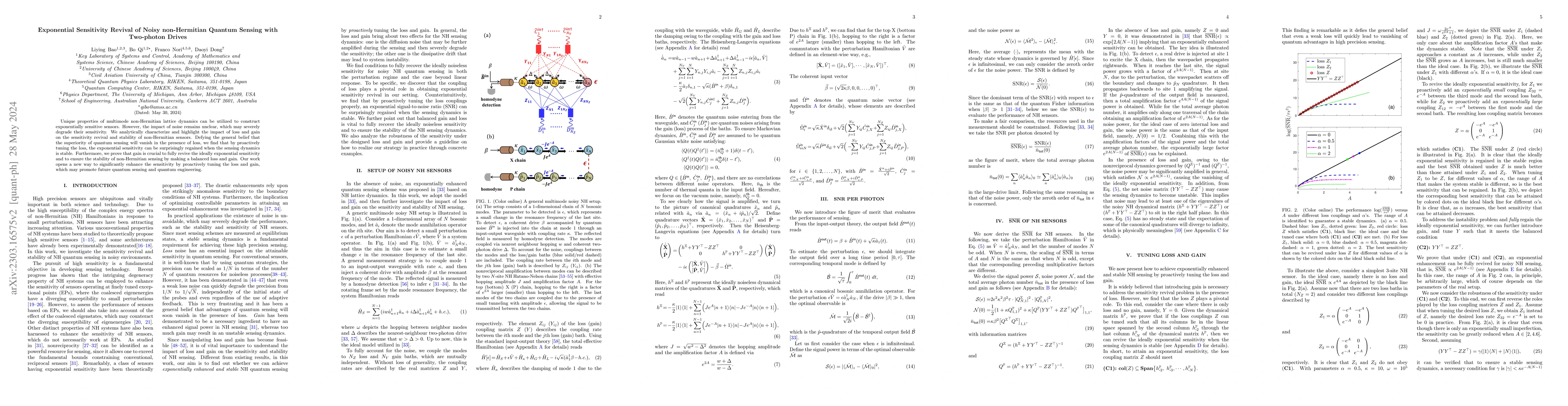 Thumbnail for Exponential sensitivity revival of noisy non-Hermitian quantum sensing
  with two-photon drives
