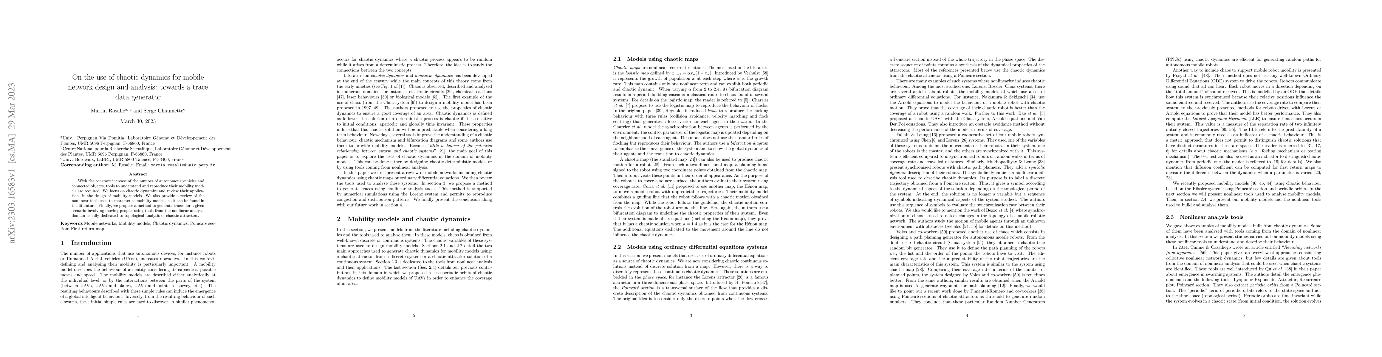 Thumbnail for On the use of chaotic dynamics for mobile network design and analysis:
  towards a trace data generator