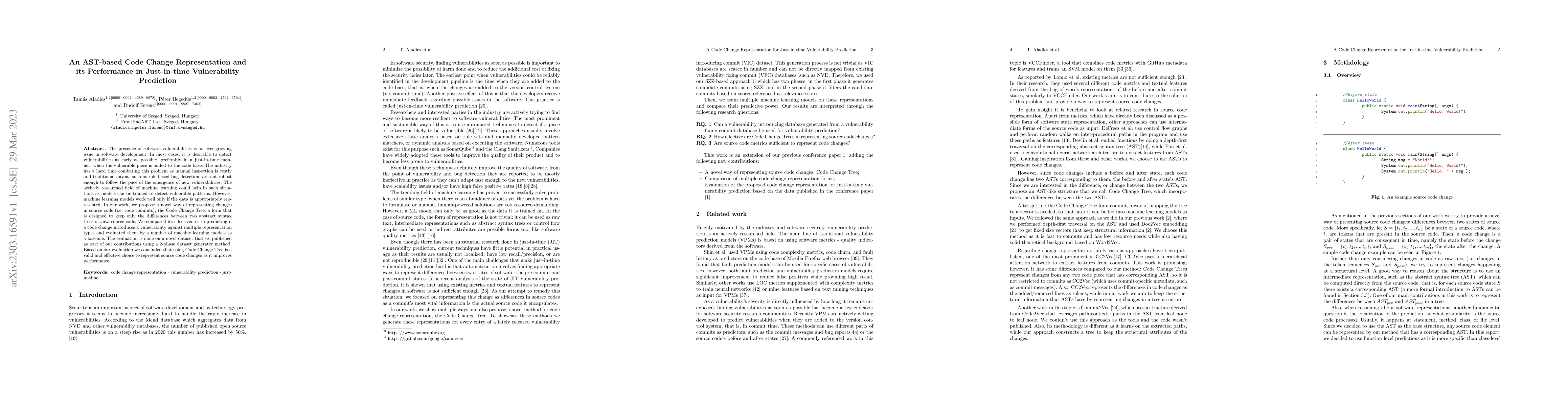 Thumbnail for An AST-based Code Change Representation and its Performance in
  Just-in-time Vulnerability Prediction