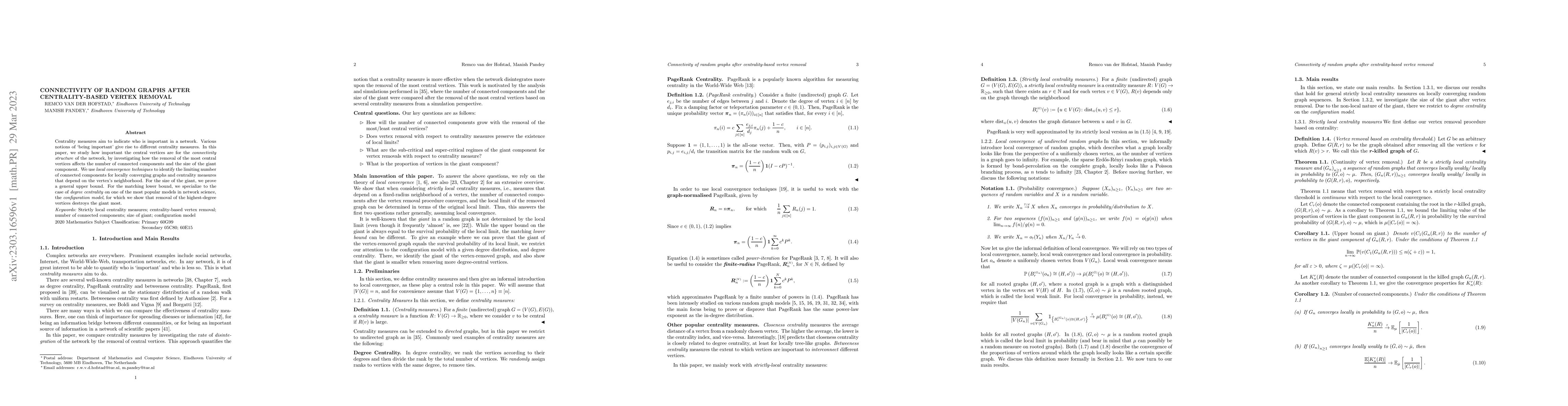 Thumbnail for Connectivity of random graphs after centrality-based vertex removal