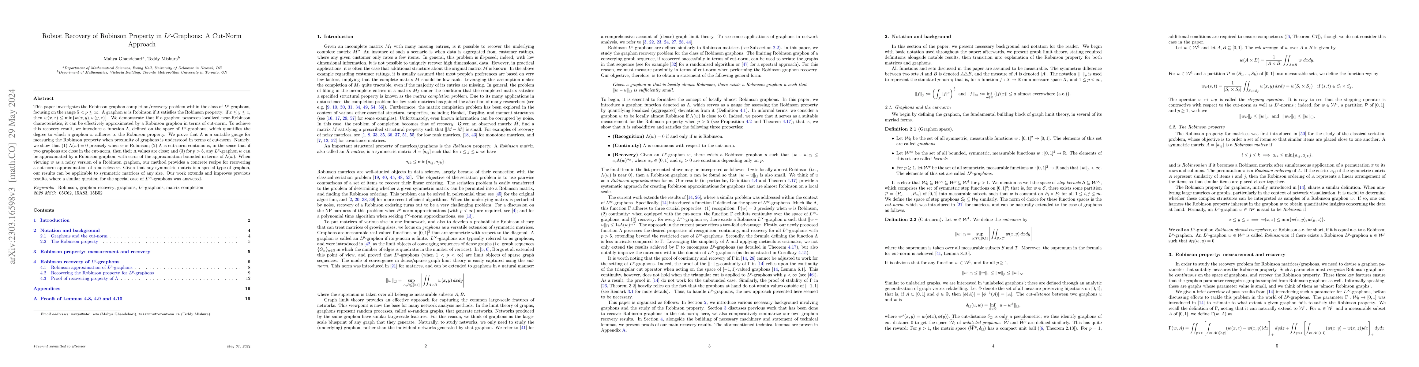 Thumbnail for Robust Recovery of Robinson Property in $L^p$-Graphons: A Cut-Norm
  Approach