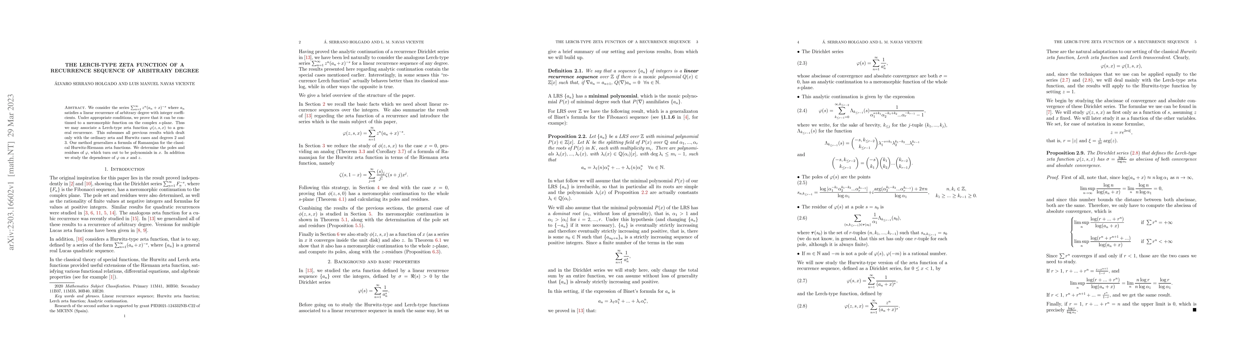 Thumbnail for The Lerch-type zeta function of a recurrence sequence of arbitrary
  degree