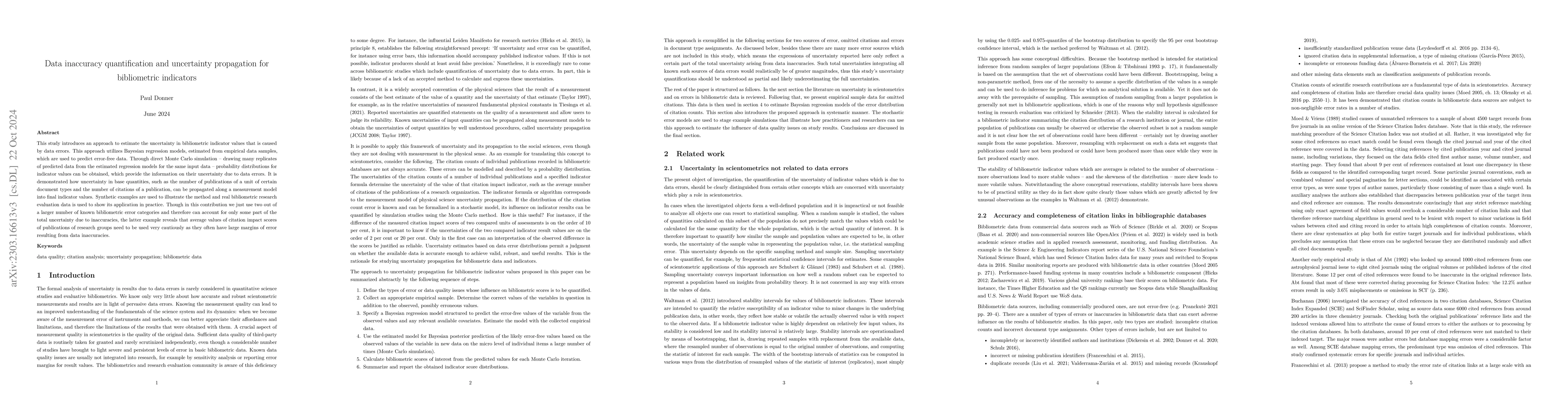 Thumbnail for Data inaccuracy quantification and uncertainty propagation for
  bibliometric indicators