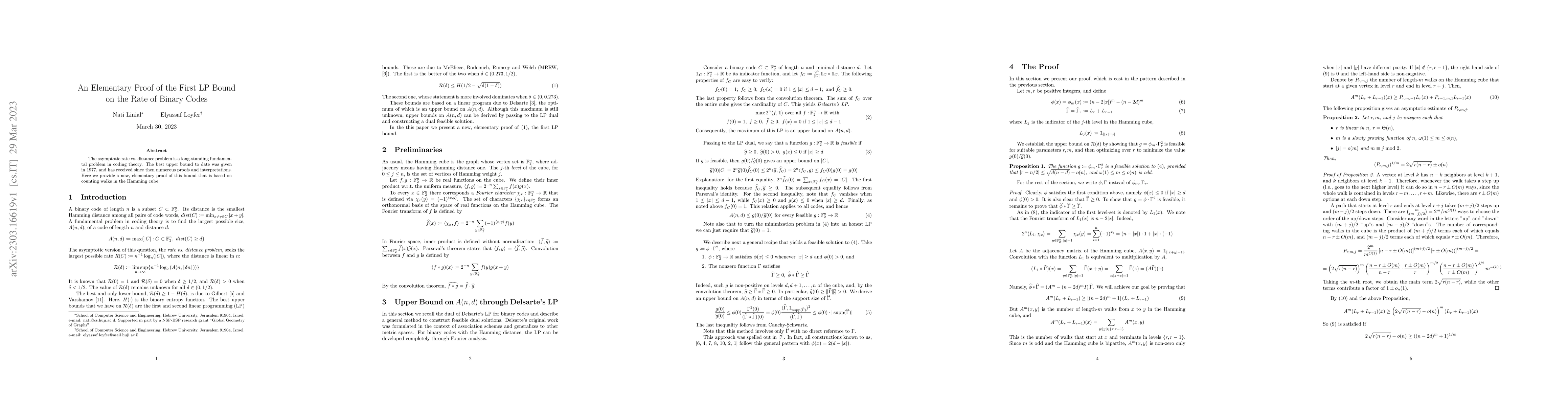 Thumbnail for An Elementary Proof of the First LP Bound on the Rate of Binary Codes