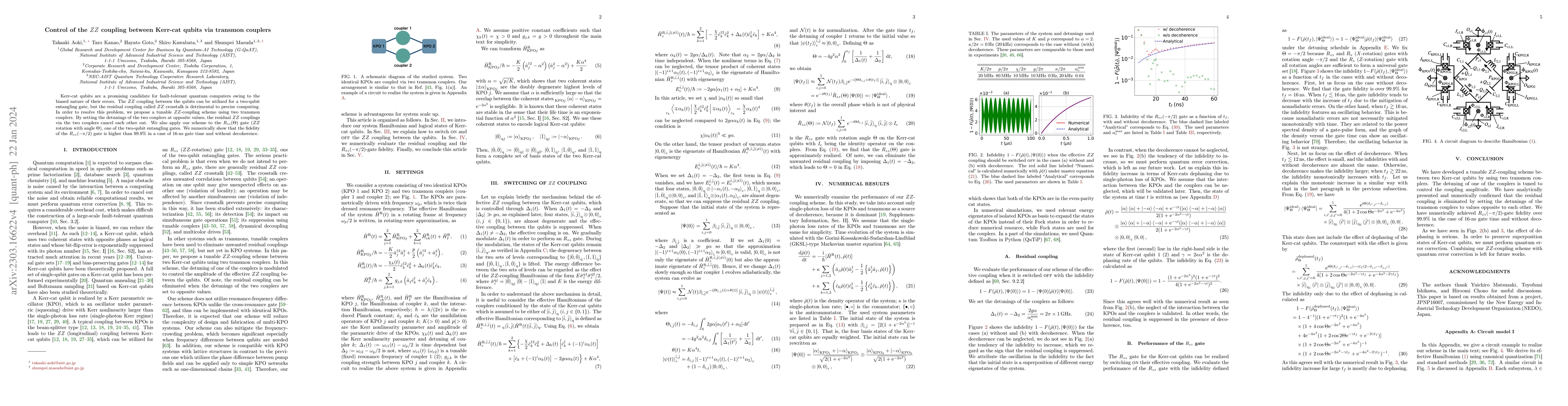 Thumbnail for Control of the $ZZ$ coupling between Kerr-cat qubits via transmon
  couplers