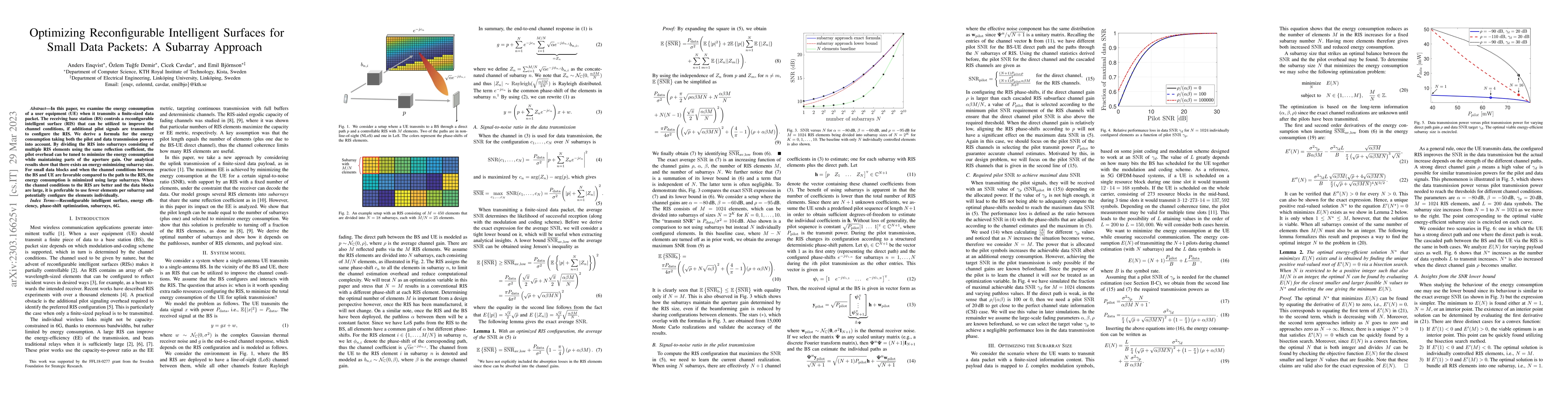 Thumbnail for Optimizing Reconfigurable Intelligent Surfaces for Small Data Packets: A
  Subarray Approach