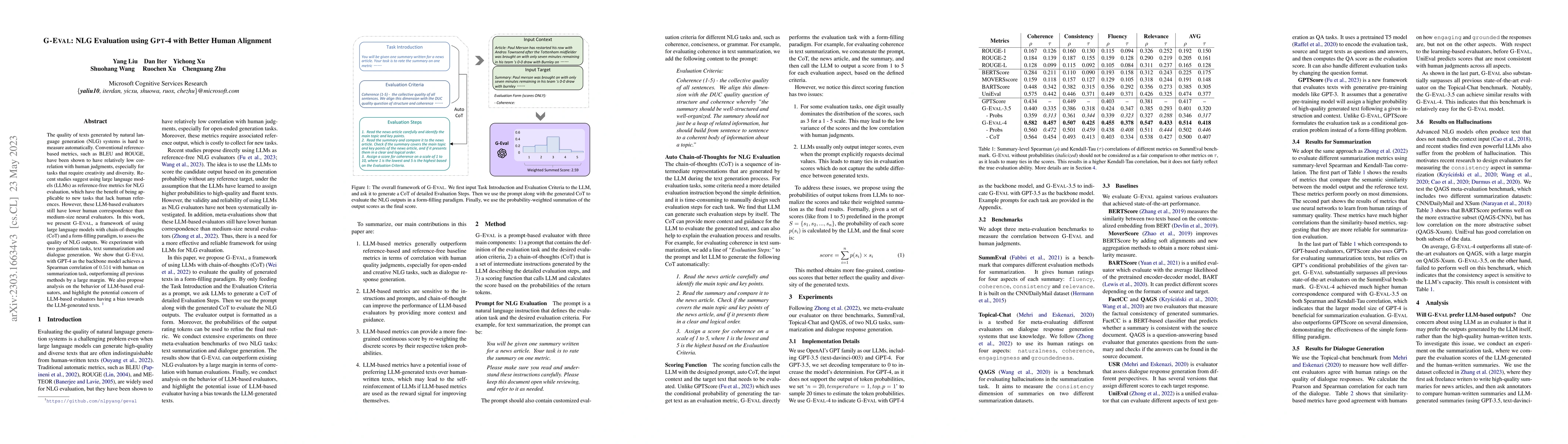 Thumbnail for G-Eval: NLG Evaluation using GPT-4 with Better Human Alignment